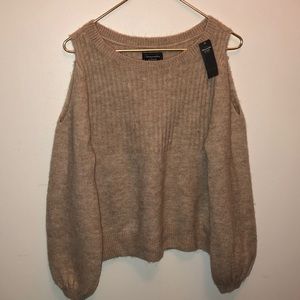 Tan long sleeve shoulder cut out sweater
